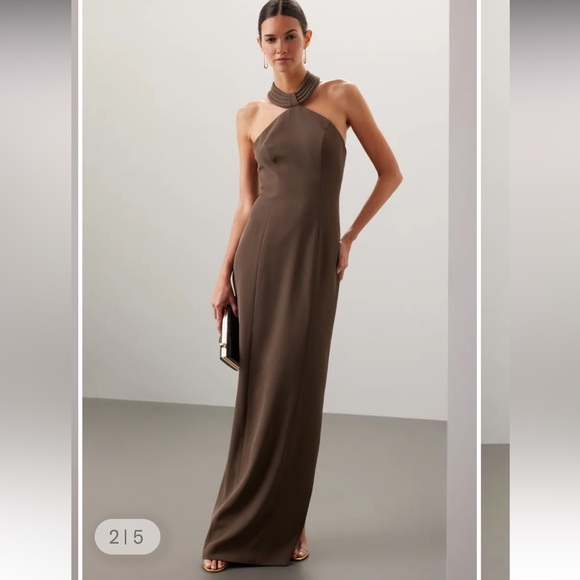 Lenox GownRonny Kobo$500 brown formal wedding party winter XL classic glam